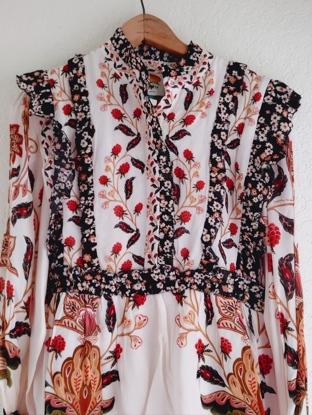 FARM Rio NWT Berry Garden Floral Mini Dress Ruffle Tiered Boho Statement Dress - Picture 12 of 14